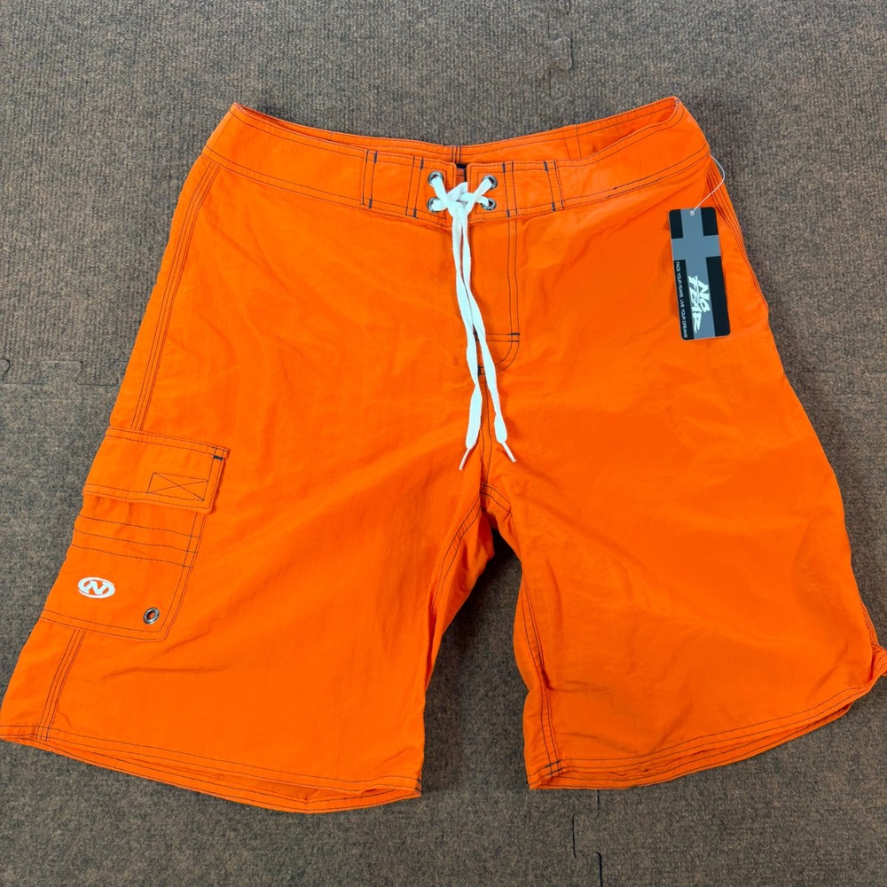 No Fear Pluto 2 Board Shorts Mens 32 Orange Vintage Cargo Swim Trunks SB033 NWT